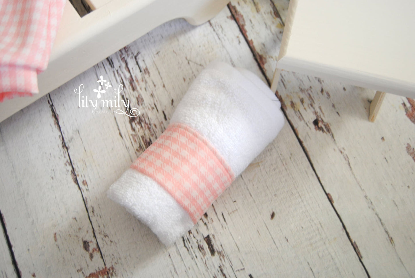 Newborn Pink Bikini in Gingham, Photo Prop, Matching Towel and Headband