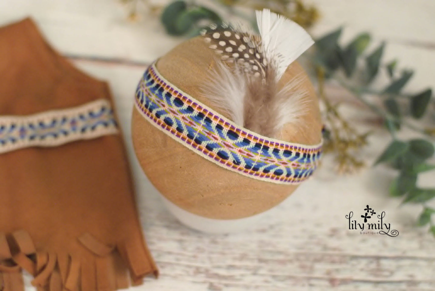 Newborn Native American Indian Baby, Vest and Fringe Microsuede, Feather Head Dress, Powwow costume, Boy or Girl, Photo Prop, First Photo.