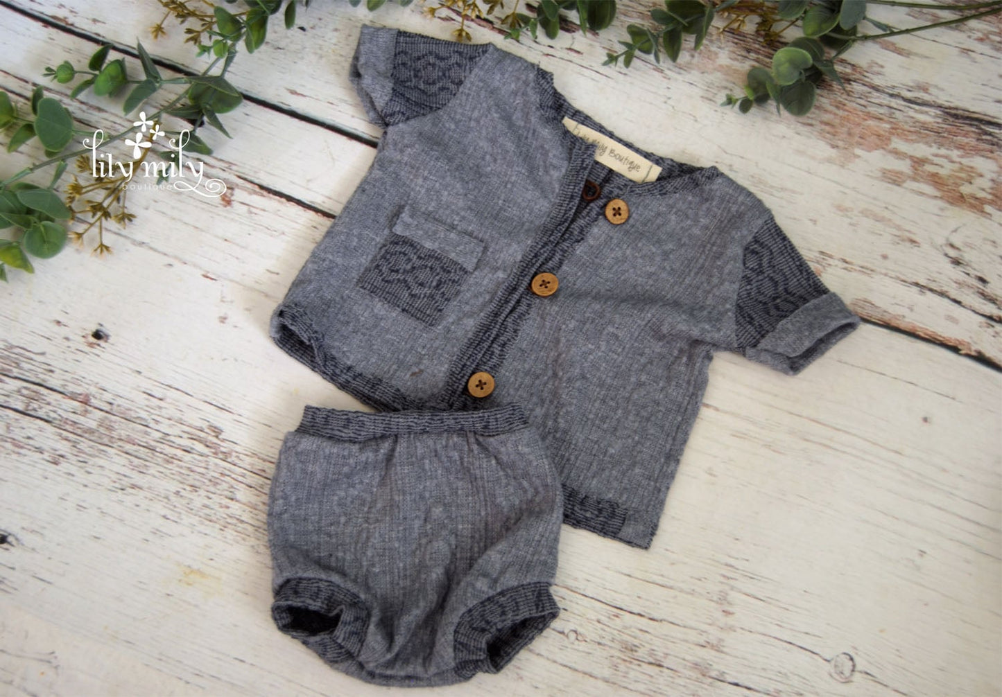 Newborn Boy Textured Button up Top and Bottoms, Photo Prop, First Photo session, Spring, New Baby, Soft and Stretchy