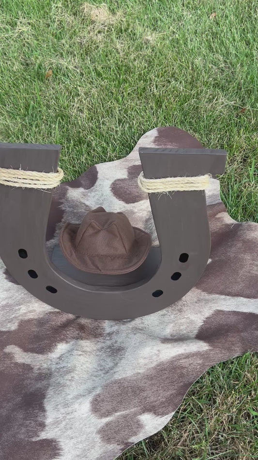 Wooden horse shoe stand, handmade photo prop