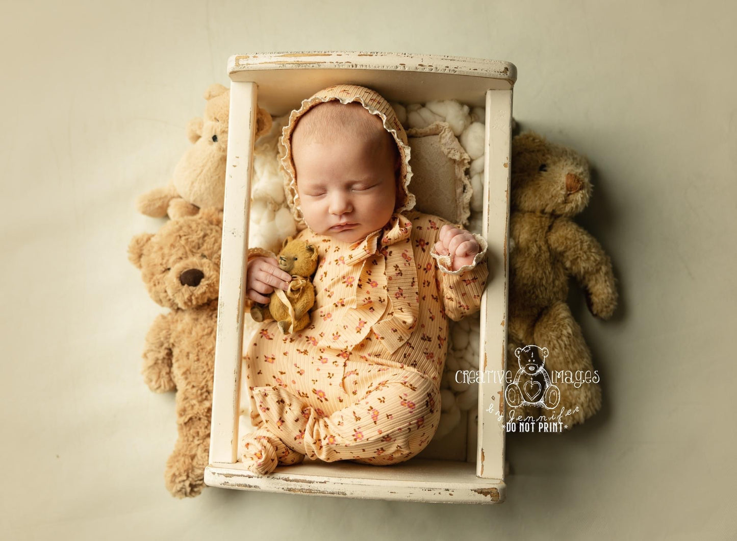 Handmade newborn fall romper in vintage floral print, soft footed outfit for photography sessions, Lily Mily Boutique.